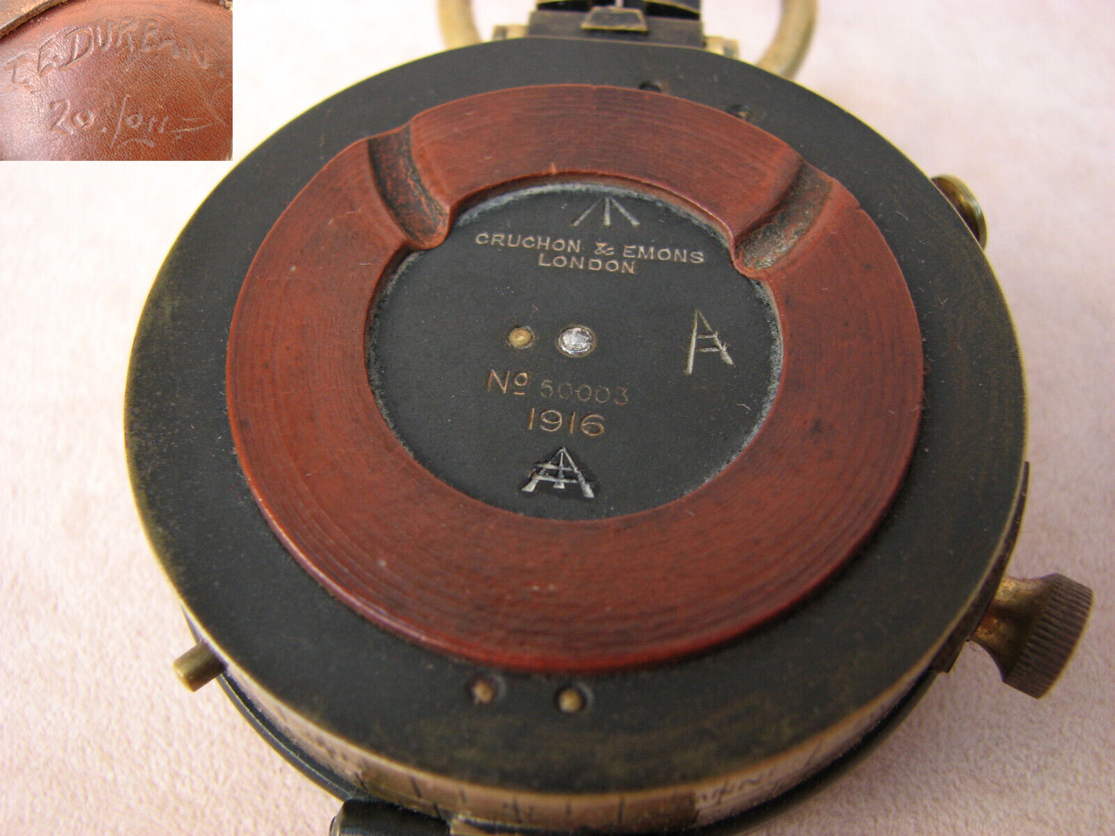 1916 Cruchon & Emons WW1 British Army Verners MK VII pocket compass with case